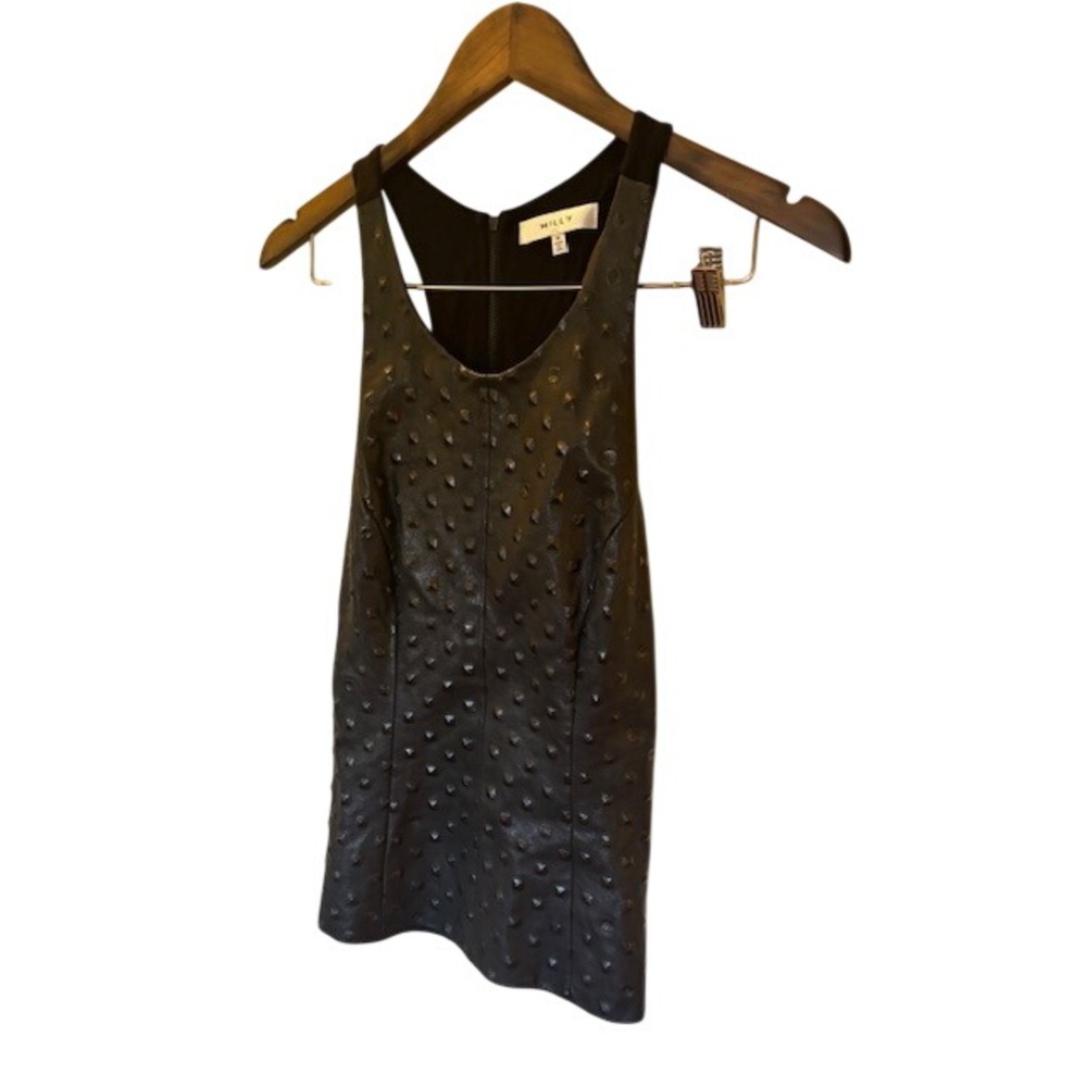 Milly Black Studded Lambskin Leather Racerback Top Sleeveless Size M Made in USA